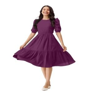 Women Cotton Blend Round Neck Midi Western Dress
