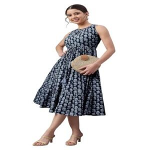 Women's Fit and Flare Midi Cotton Western Dress