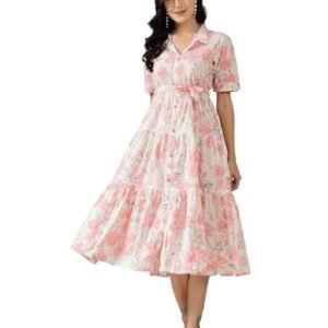 Women's Floral Printed Cotton Flared Dress