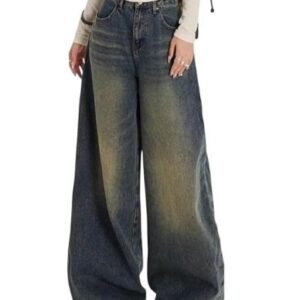 Women Wide Leg Baggy Jeans High Waist Relaxed Fit Denim Casual Wear