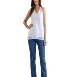 Women White Chikankari Halter Neck Backless Kurti