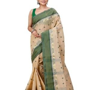 Women's Traditional Bengal Tant Pure Cotton Design Border & Butta Tant Saree
