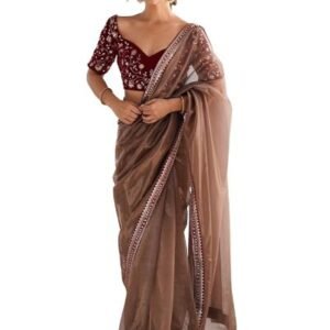 Women's Net Sequence Embroidery Work Border Saree