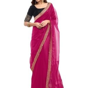 Women's Shimmer Net Sequence Embroidery Lace Saree