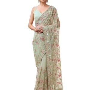 Women's Net Embroidery Sequence Work Saree