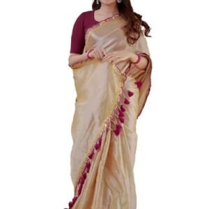 Women Chanderi Silk Solid Lace Boder Saree