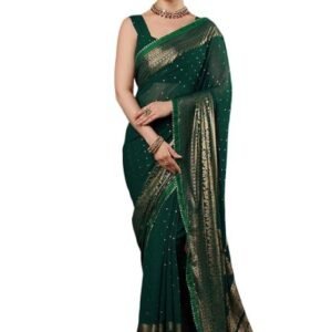 Women's Georgette Foil Printed Lace Work Saree