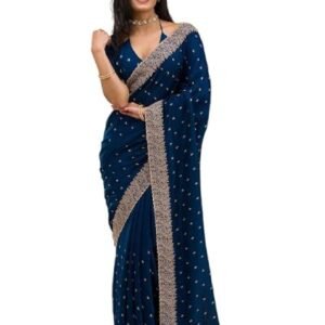Women Vichitra Silk Saree with Embroidered Border
