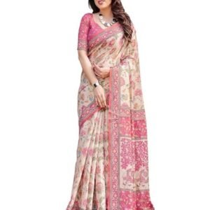 Cotton Saree for Women with Floral Printed Design and Traditional Zari Border