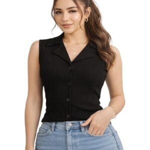 Women’s Sleeveless Button-Down Black Top
