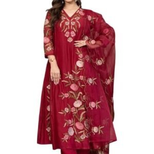 Women's Rayon Embroidery Kurta Set with Dupatta