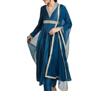 Women's Embroidered Anarkali Kurta Set with Organza Dupatta