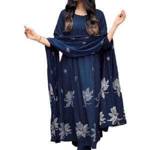Women's Rayon Blend Anarkali Printed Kurta with Pant & Dupatta