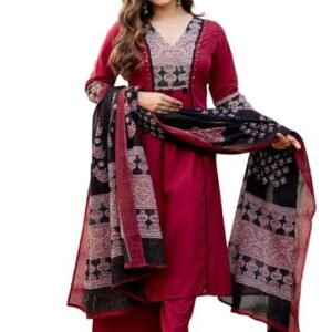 Pure Cotton A-Line Kurta Set with Palazzo Pants & Dupatta