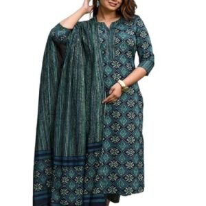 Women Printed Cotton Kurta Pant Set with Dupatta
