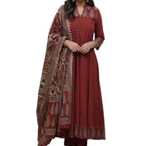 Women's Rayon Viscose Anarkali Printed Kurta Pant with Dupatta