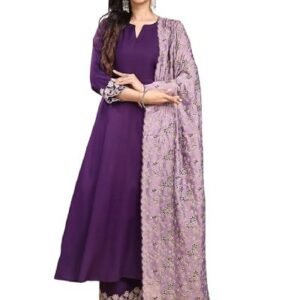 Women's Silk Embroidered Anarkali Kurta Set With Palazzos and Dupatta